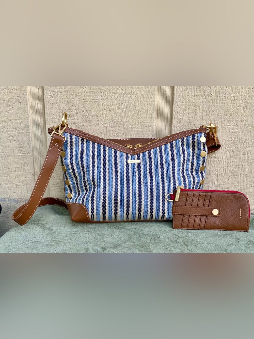 New Hammitt Grace Cabana Blue Striped Shoulder Bag & 210 East Wallet